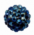 Harskraal met rhinestone, shamballa kraal 14mm Marine blauw